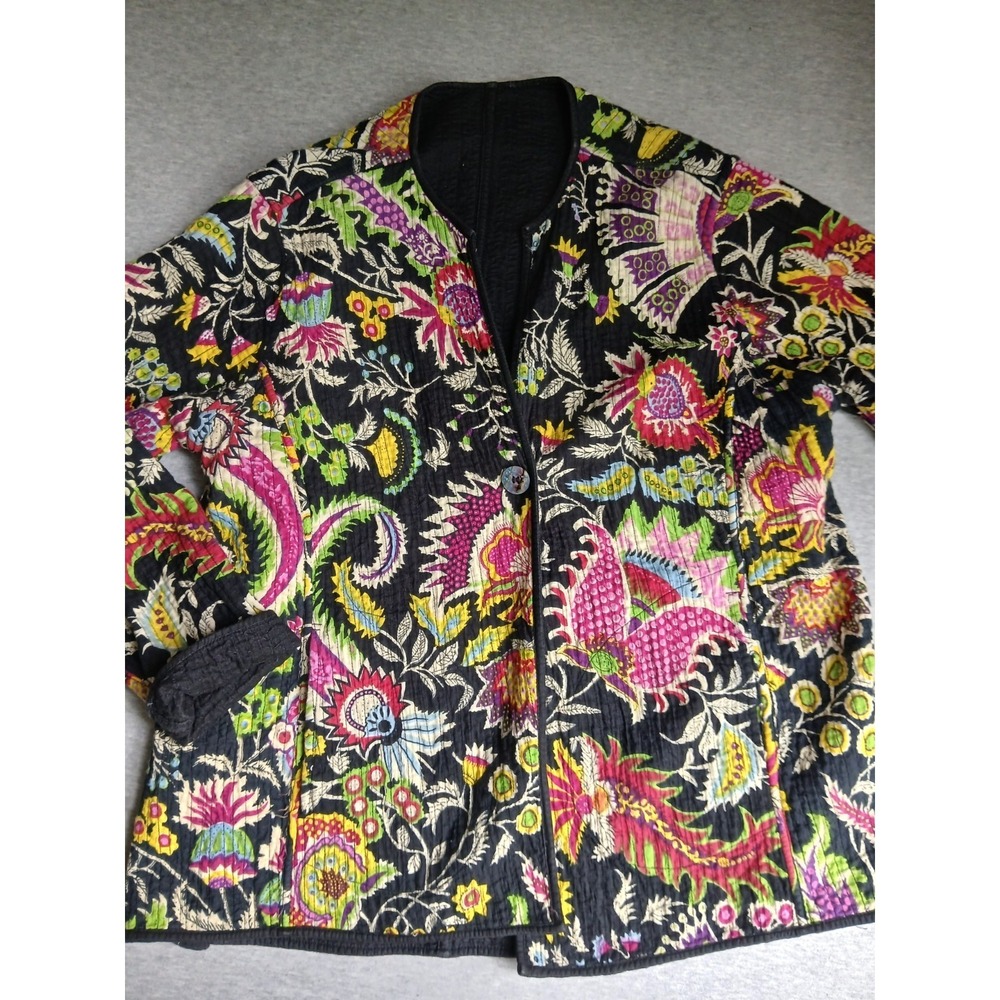 Parsley Sage Jacket Large Quilted Floral Reversible Bohemian Cottage Lagenlook